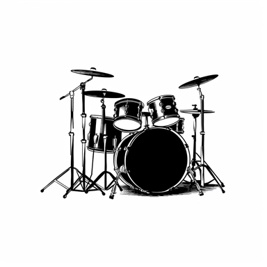 black and white minimalist drum set logo clipart white background