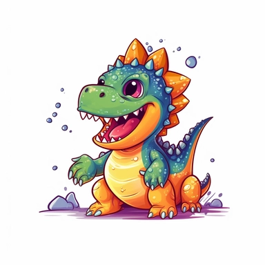 a foolish and cute dinosaur having fun , clipart style, white bg