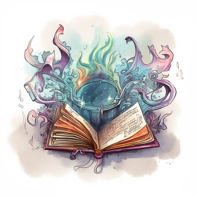 An antique-inspired clipart design of an old magic book, featuring intricate details, worn edges, and a mystical aura, perfect for adding a touch of enchantment to your designs, watercolor