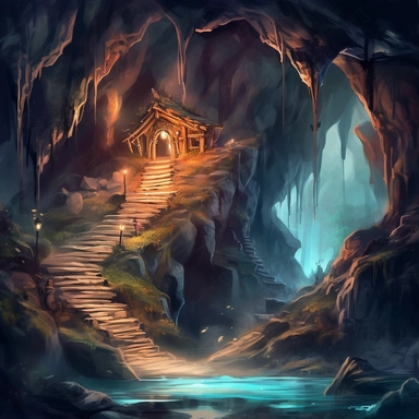 realistic clipart of enchanted pirate cave, digital oil painting