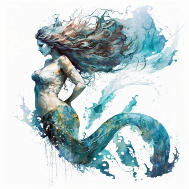 an extraordinary mermaid with a spellbinding and captivating allure, her graceful movements and striking features leaving a lasting impression, clipart, white background--ar 29:35