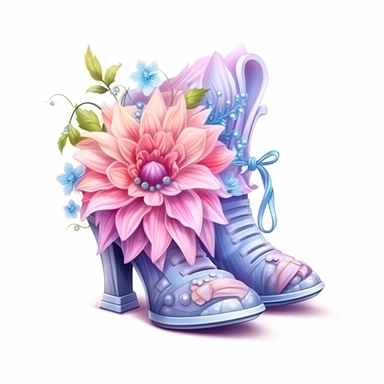Pastel Beautiful Fairy Shoes Flower Clipart ,Cartoon,hyper realistic, intricate detail, illustration style,high solution,on the white background