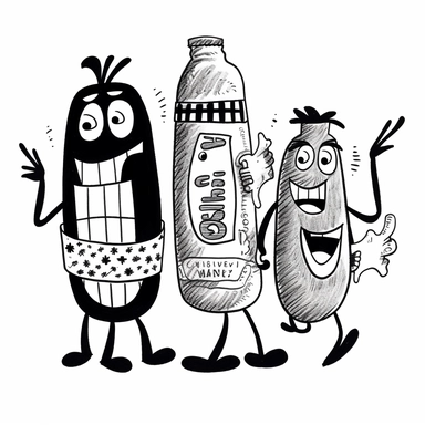 Hanna-Barbera illustrated Drunk Sausages, retro drunk character illustration, Volk Clip Books of Line Art, retro Frankfurters illustration, retro illustration, doodle art, design, line art, minimal character design, tattoo flash design, vintage Frankfurters illustration, black line, white background, 32K, retro illustration, retro advert illustration, black and white, minimal