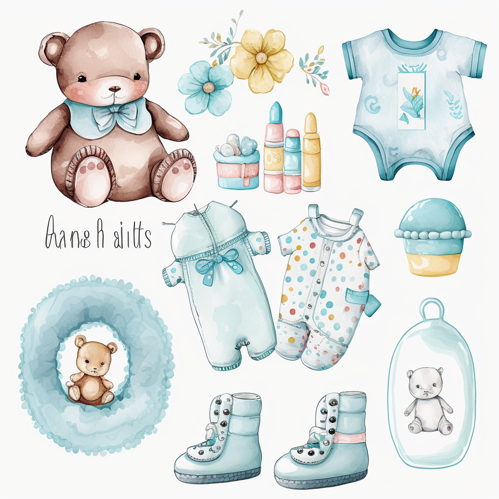 Cute baby clipart watercolor set, pacifier, socks, romper, bib - Clip ...