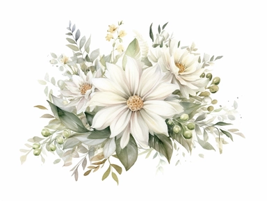 Watercolor White Flowers bouquet, Neutral Floral Clipart, Minimalist Flowers Watercolor, Elegant Blooms, dainty florals, watercolor illustration, hand drawing style,