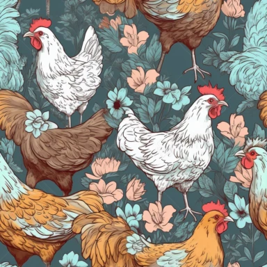 individual chickens with wildflowers, clipart, illustration, colorful sketch, vector