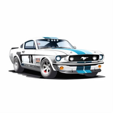 mustang racing car clipart, white background, vector art, high resolution,ultra realistic, wide shot