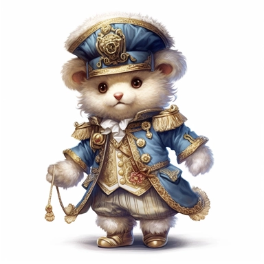Adorable cute fantasy Teddy bear dressed like a Mousquetaire, nursery art, clipart image, lineart image, white background, very detailed, 8k