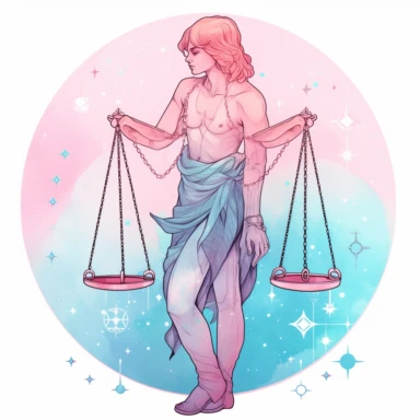 libra zodiac male clipart, pink and light blue, white background, no text