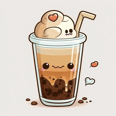 clipart cute cup of ice coffee, white background, no text