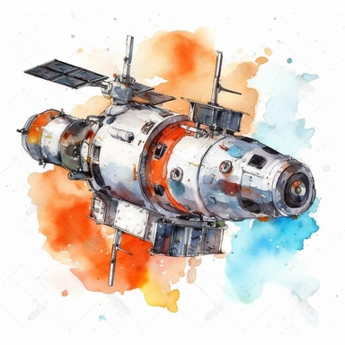 watercolor .universe. space station. clipart. white background