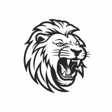 roaring lion head black frontal view silhouette vector flat simple identification symbol white backround white background minimalistic clipart png svg