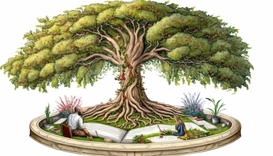And out of the ground made the LORD God to grow every tree that is pleasant to the sight, and good for food. the tree of life also in the midst of the garden, and the tree of knowledge of good and evil. Beautiful scene. highly detailed watercolor clipart scene.