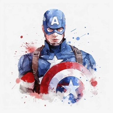 Watercolor captain america, Clipart, sticker