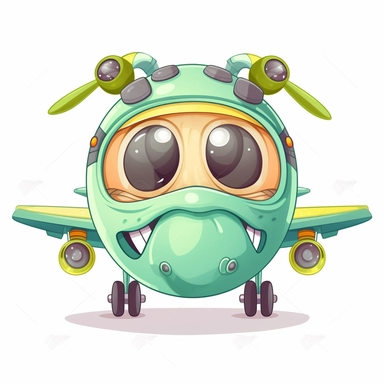 fantasy happy cute airplane mamal face, cartoon, clipart, mascot, isolated on white background