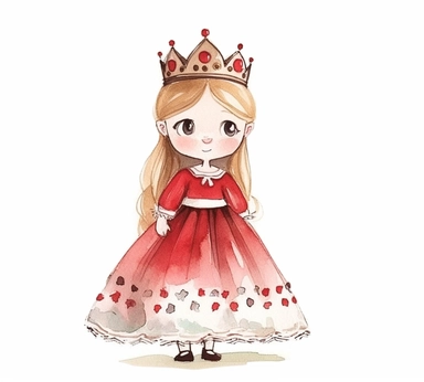 cute adorable little Danish princess character watercolor clipart, full body, disney, pixar