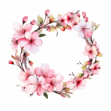 light pink cherry blossoms, Floral Wreath Clipart, Watercolor Clipart, Cartoon style, Webtoon Resources, White Background
