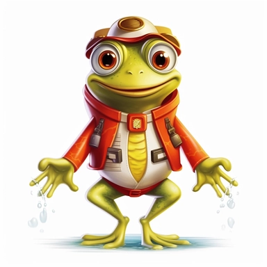 Clip art ,cartoon frog dressed as a lifeguard , no background