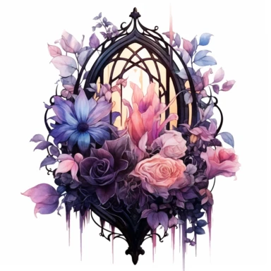 Step into a world where the ethereal beauty of watercolors meets the dark allure of Gothic aesthetics. Create an extraordinary collection of Gothic floral arrangements in clipart form, each brushstroke capturing the delicate balance between light and shadow. Infuse the artwork with elements inspired by Gothic literature and art, intertwining roses, thorns, and dark foliage with intricate details like antique keys, winding vines, and elegant candelabras. Choose a vivid color palette that juxtapos