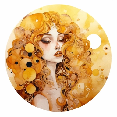 cartoons stiker planet heart cachalot pride watercolor pop art style clipart by Gustav Klimt golden woman , on a white background, detailed, realistic