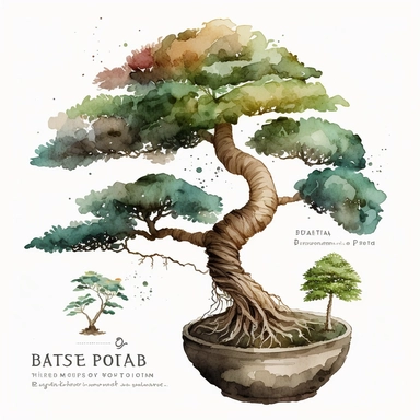 watercolor bonsai tree clipart, white background