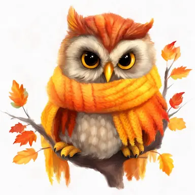 autumn - themed A wise owl, sitting on the tree branch, knitted painting texture radiating tranquility and relaxation, Perfect for nursery art and children's book illustration style,single object, png clipart,transparent ,high definition 8k, white background for removing background