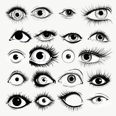clipart graphic, cartoon eyes, black vector print, white transparent background