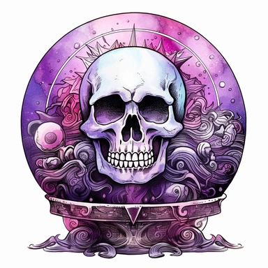 mystical crystal ball, Halloween, folk art, watercolor, clipart elements, smooth gradients, black contour outline, ultra detailed, white background, super clear, high quality