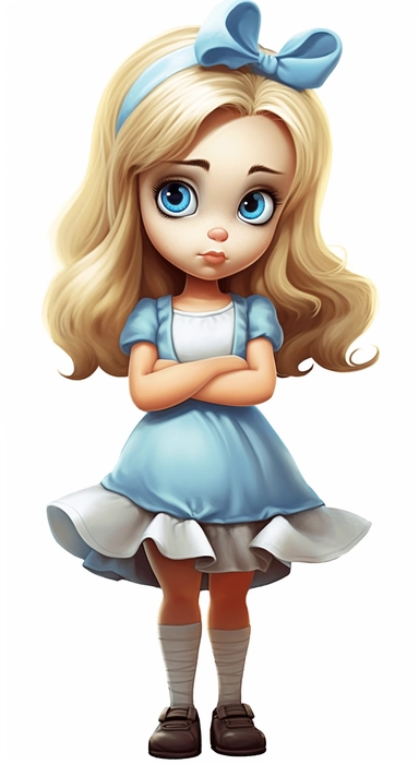 cartoon images vector free cliparts, cute alice in wonderland little baby girl, illustration disney pixar style, detailed costumes, blink-and-you-miss-it detail, white background, light brown and light blue