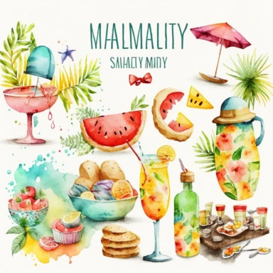 watercolor summer holiday party clipart