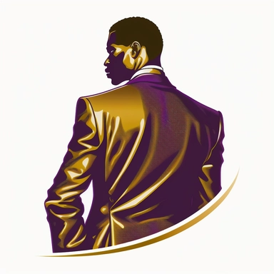 clipart image, logo, African American wearing purple and gold business suit