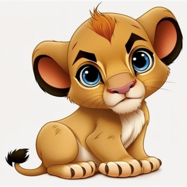 baby simba from lion king clipart, no spots, blue eyes, one tail--quality