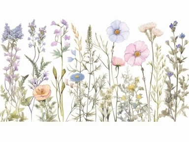 Clip art set.Wildflower Rhapsody: Cosmos, Larkspurs, and Bachelor's Buttons. Soft, Gentle, color pallete. perfect for adding a whimsical and romantic touch to invitations, stationery, and more, vector, contour, white background, clipart set, spaced out
