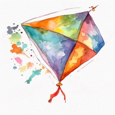 watercolor colorful clipart of a colorful kite flying, hd, on white background