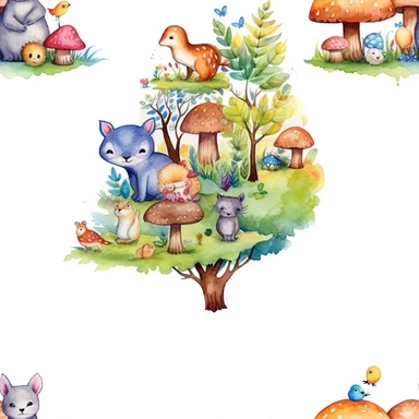 trees and small animals , Watercolor, vector, white background, clipart, flat illustration, outlined , Vector, 4K, Art station, digital print, highly detailed clean, A detailed illustration a field,3D vector art, cute and quirky, fantasy art, neon colors, Adobe Illustrator, hand-drawn, digital painting, low-poly, soft lighting, isometric style, retro aesthetic, focused on the character, 4K resolution, vector image, flat background, isometric, bright vector, black background, 4K resolution