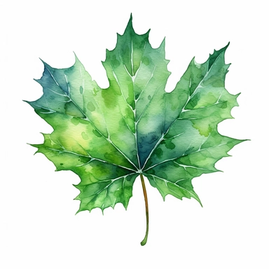 design a watercolor clipart of a green Maple Leaf