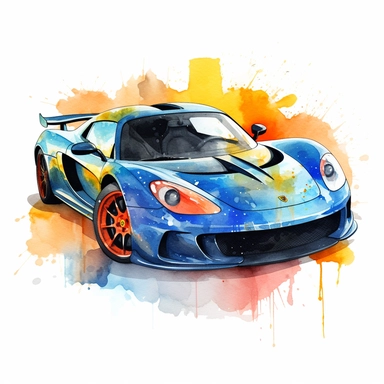full front view extreme detail watercolour sport car clipart