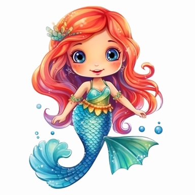 cute cartoon colourful mermaid clipart, white background,--no cut off edges , 32K，--q 5