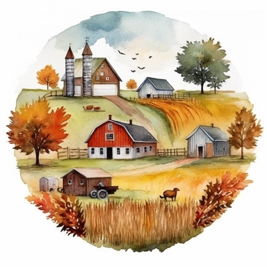 watercolr autumn farm circle clip art