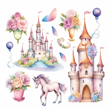 Watercolor illustration clipart set castle, princess, cinderella carriage, tiara, unicorn, hd realistic, no background - <@1098423716465102849> (relaxed) Watercolor illustration clipart birthday cake hd realistic, no background - <@1098423716465102849> (relaxed)