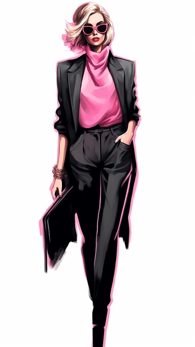 Faceless clipart, Boss girl clipart, Fashion illustration, woman clipart, Look Clipart, Fashion clipart, woman clipart, pink and black toned, royal, cartoon, painting
