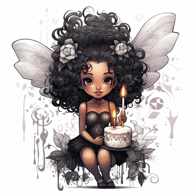 Birthday black Fairies Clipart, Illustration clipart, 4K, extremely detailed Sublimation Clipart,Cartoon,hyper realistic, intricate detail, illustration style,high solution,on the white background