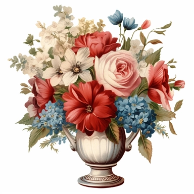 pastel red white blue color vintage wedding floral bouquet in a vase clipart