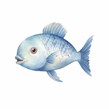 watercolor fish, baby fish clipart, in the style of light indigo and beige, elsa beskow, animated gifs, kinuko y. craft, animal figurines, dotted, mural painting