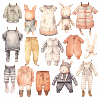 CLIPART, cute, boho, watercolor, modern baby clothes, newborn, nursery, maternity, texture