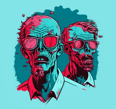 zombies men in red glasses with eyes cartoon, zombie men in red glasses png clipart, in the style of light purple and aquamarine, #vfxfriday, bold linework, smokey background, tondo, melting, two dimensional
