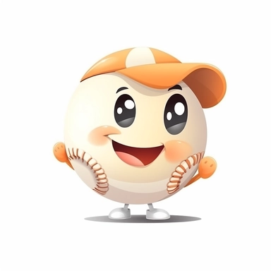 fantasy happy cute baseball player face, cartoon, clipart, mascot, isolated on white background