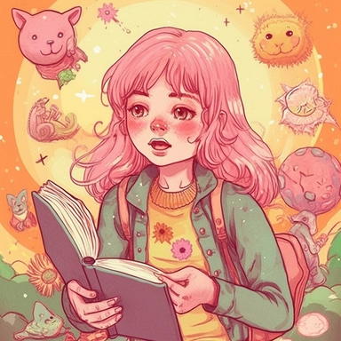 inspired by old story kid vintage style book clipart, flat, illustration of a beautiful girl, use light baby colors, wearing jacket with many cute and funny deign buttons, pink hair, great lightning, extremely detailed girl, solo, sharp focus, standing, light smile, closed mouth, highres, jewelry, looking at viewer, very long hair final fantasy xivbeautiful detailed eyessurrealism and comic books by Paul Davey