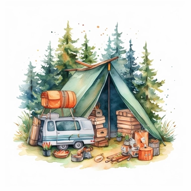 watercolor camping clip art, for t-shirt, graphic