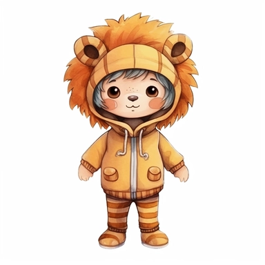 cute kid wearing Lion costumes and with happy face,front facing on isolated background,with happy face and expression,Animal Sublimation Clipart,no splash watercolor,white background, ultra detailed clipart, cut out image, colorful watercolor realistic, cartoon style, ultra HD, sharp and clean art